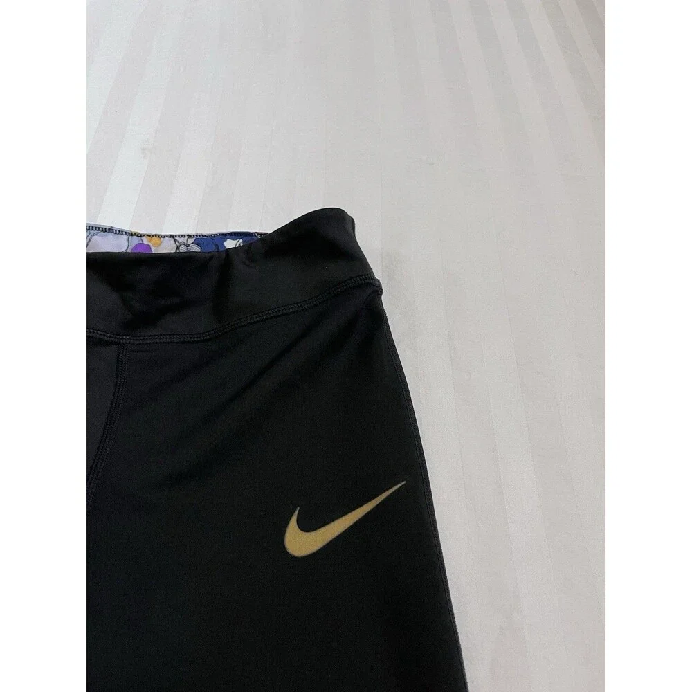 Nike Pro One Girls Youth Medium Floral Leggings Black Purple DC7090-010